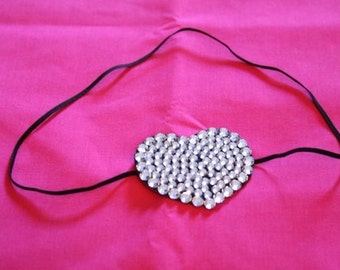 Heart shaped swarovski cystal rhinstone eye patch