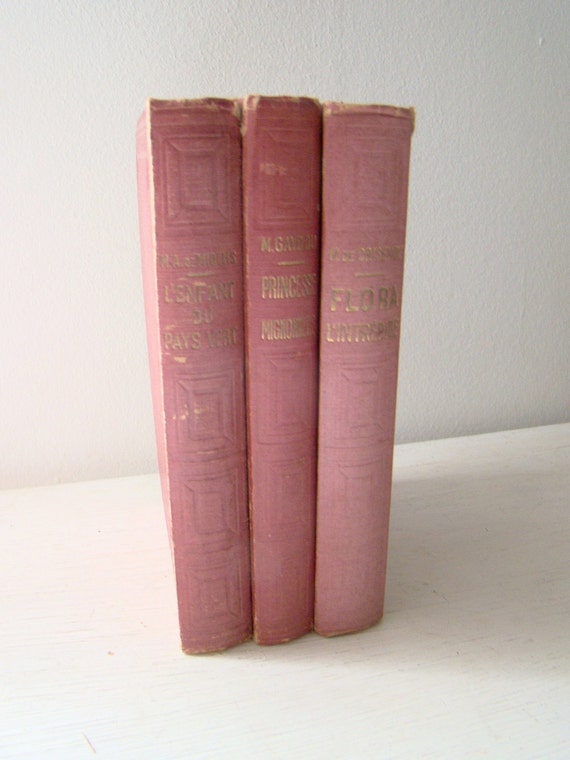 antique french books set of three in red and gold HACHETTE