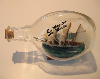 St. Maartin St. Martin Ship in a Bottle- THREE MASTER Wooden Ship Model