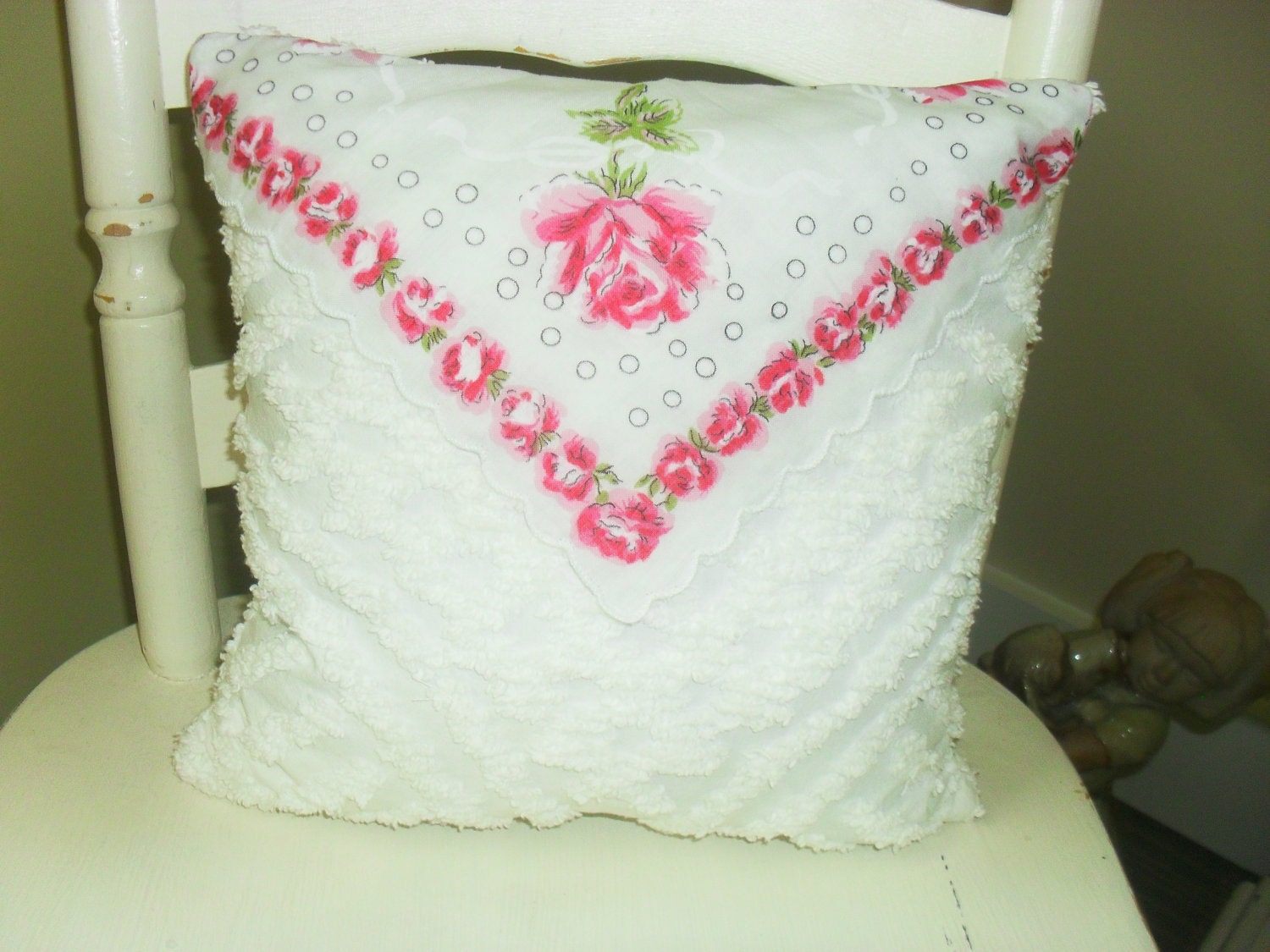 Chenille and Handkerchief Throw Pillow