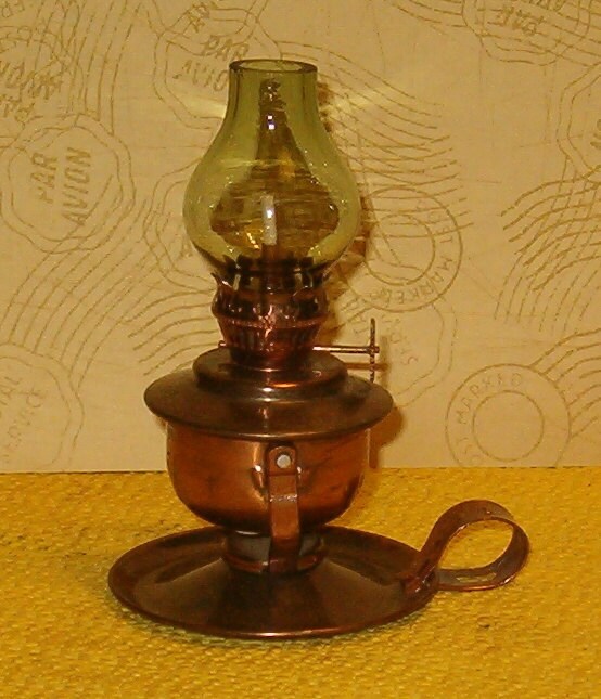 Collectibles > Transportation > Boats & Ships > Cruise Ships & Ocean ... Vintage Copper Miniature Oil Lamp w Pale Green Glass Hurricane