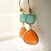Orange and pale blue gold earrings - tangerine and aqua - aventurine earrings