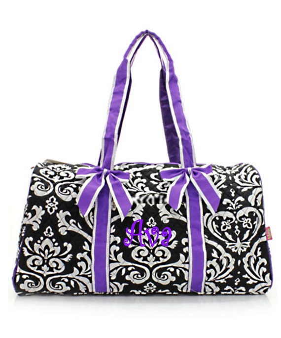 ... Quilted Large Damask Duffel Bag Gym Dance or Overnight Purple