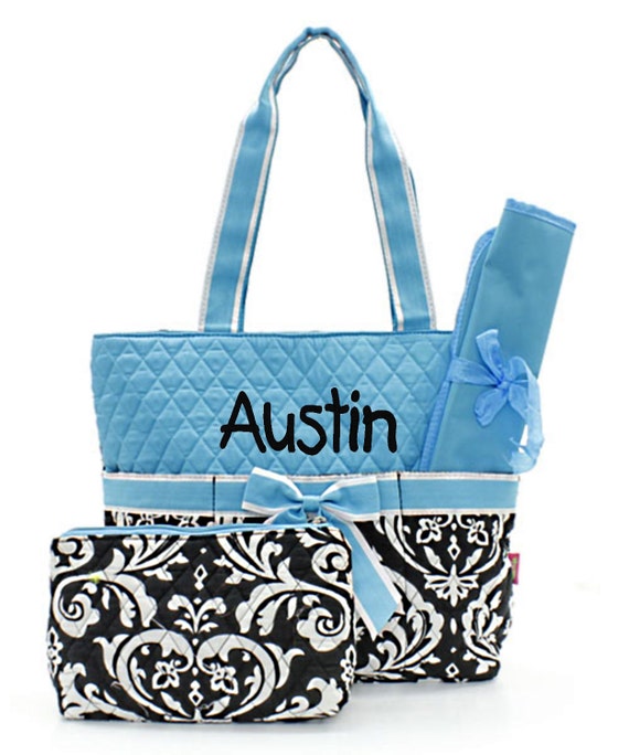 Items similar to Personalized Diaper Bag - Damask & Aqua Diaperbag Set Baby Boy or Girl on Etsy