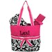 Personalized Damask Diaper Bag Set Hot Pink and Black