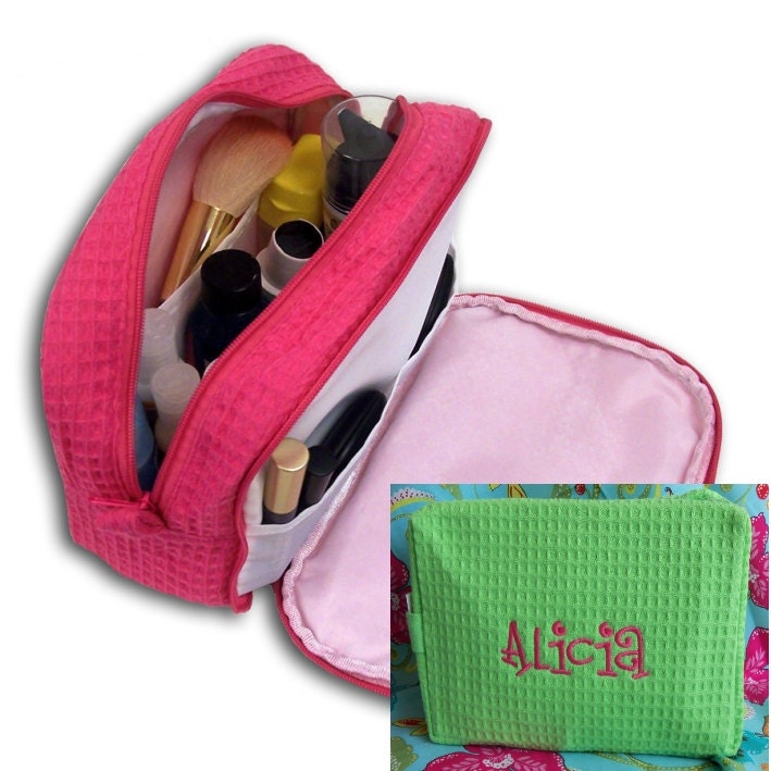 Personalized Waffle Weave Cosmetic Bagavailable in light
