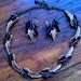 Vintage Signed ART Necklace and Earrings / Signed Mode Art Enamel Black and Gold Ivy Leaf