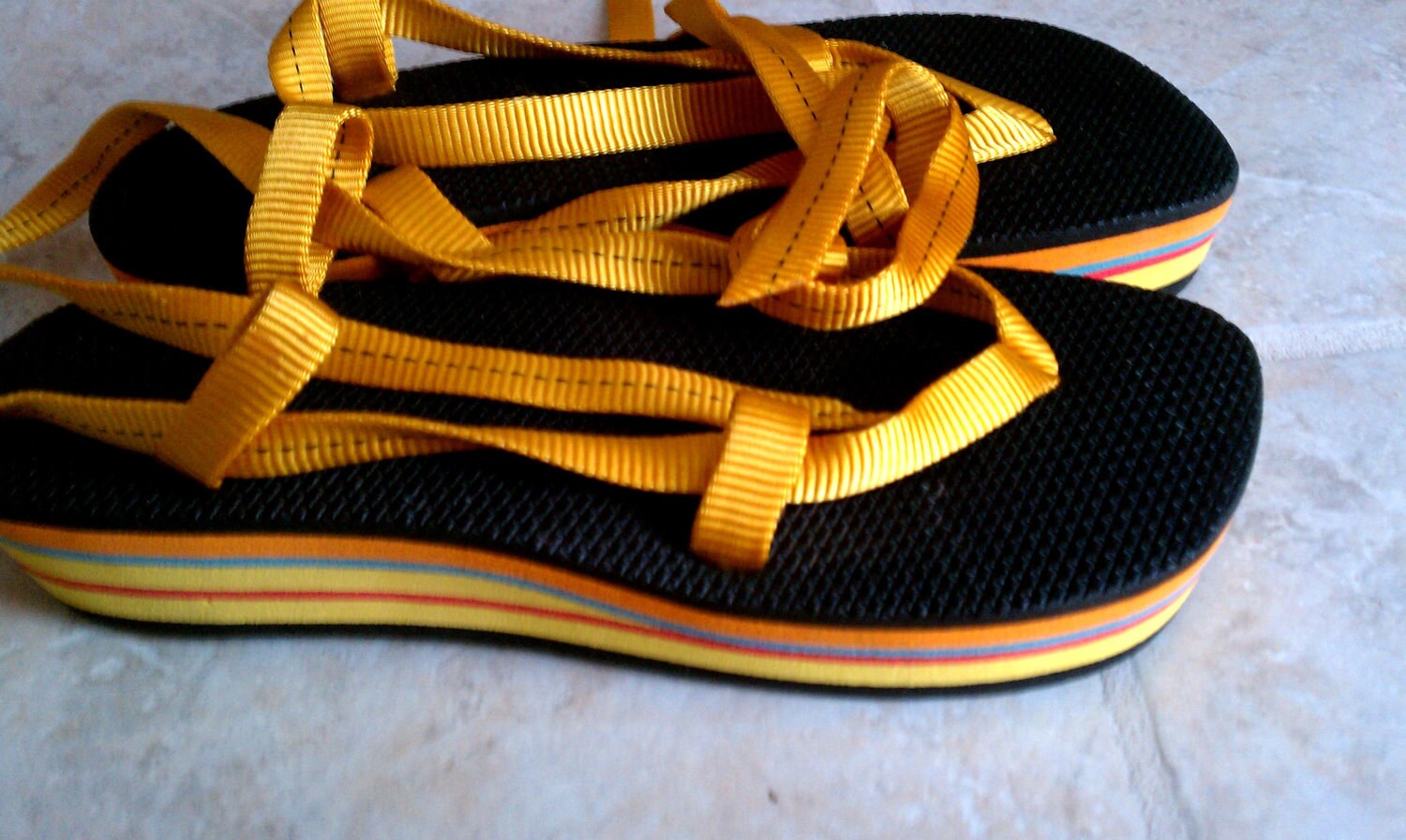 retro rainbow flip flops