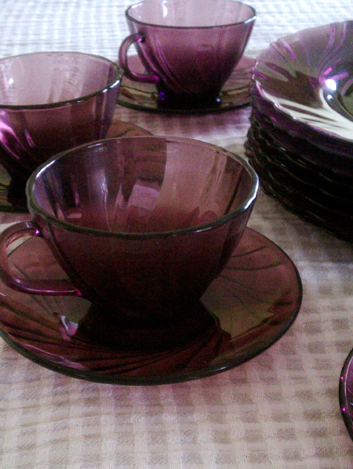 Vintage Duralex France Amethyst Rivage Glass Dinnerware