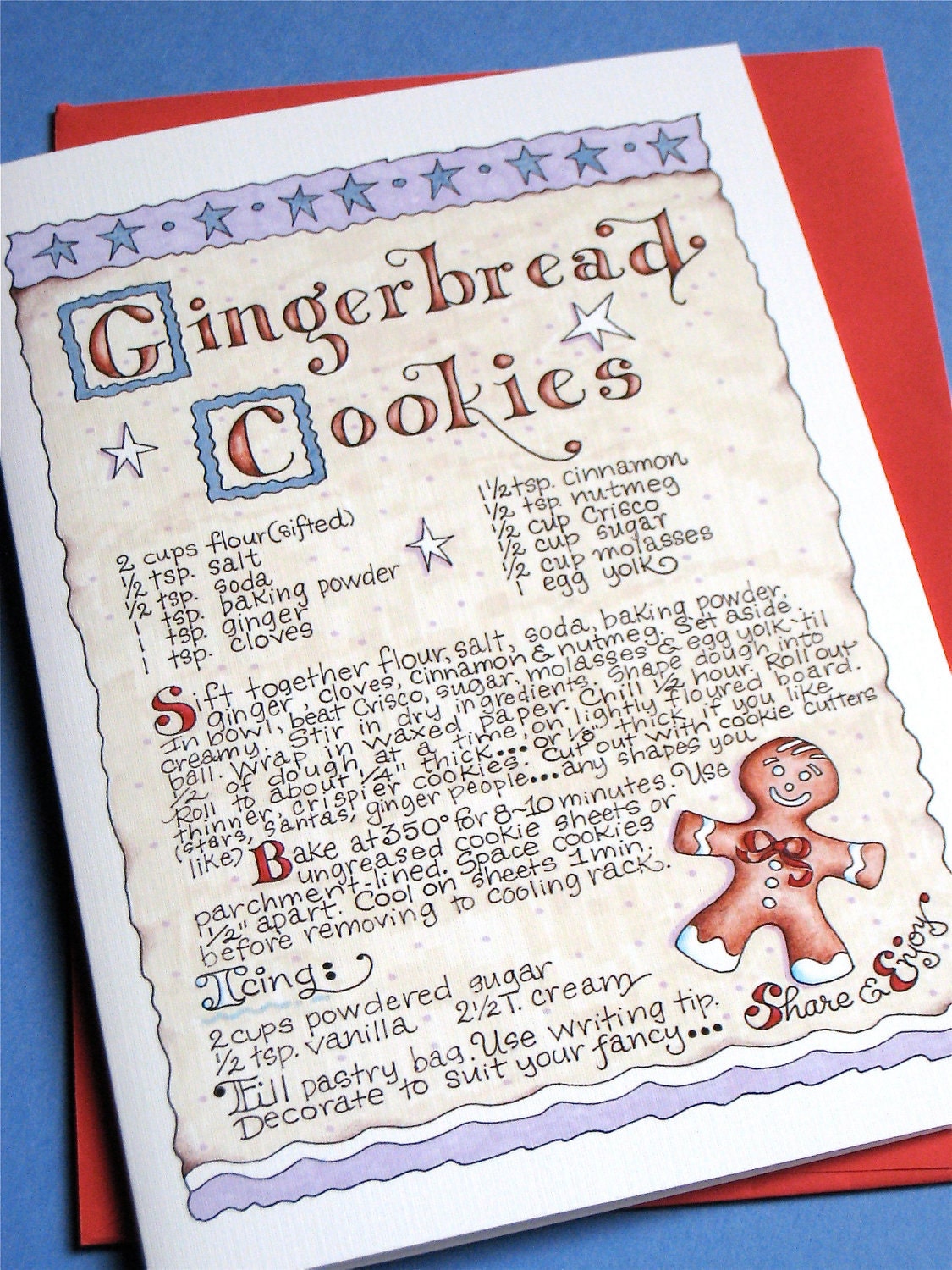 Gingerbread Men Christmas Card. Christmas Cookie Recipe