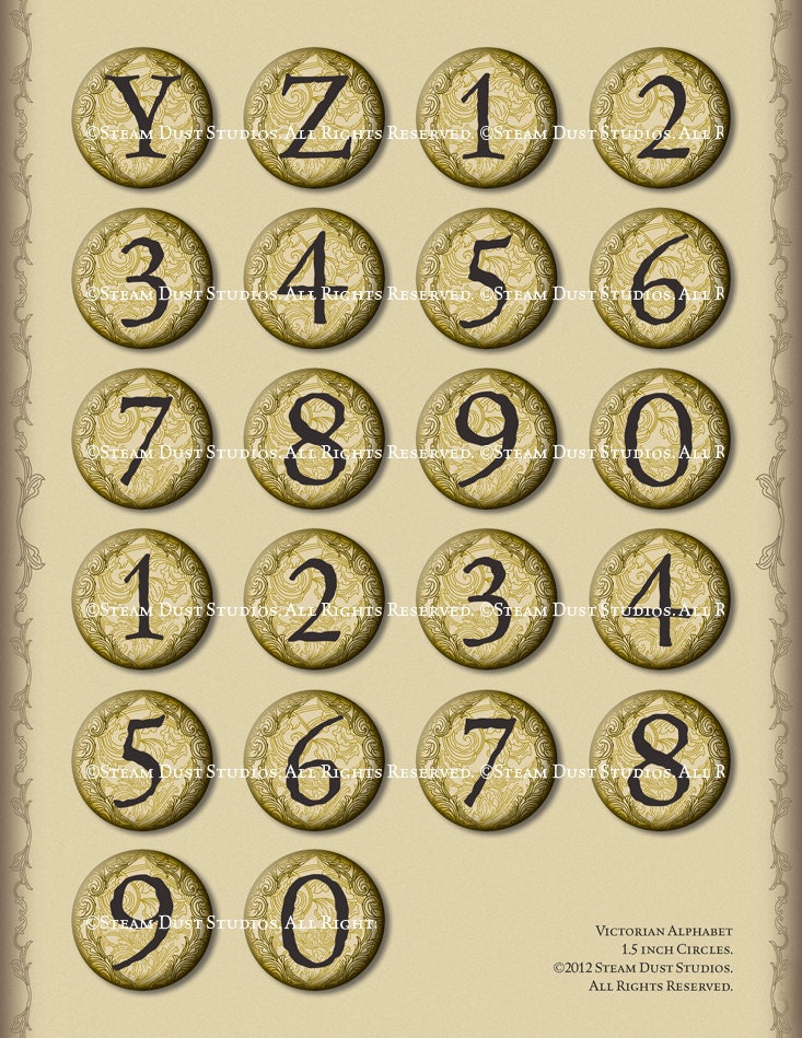 Victorian Goth Steampunk Alphabet and Numbers - 1.5 Inch Round Images ...