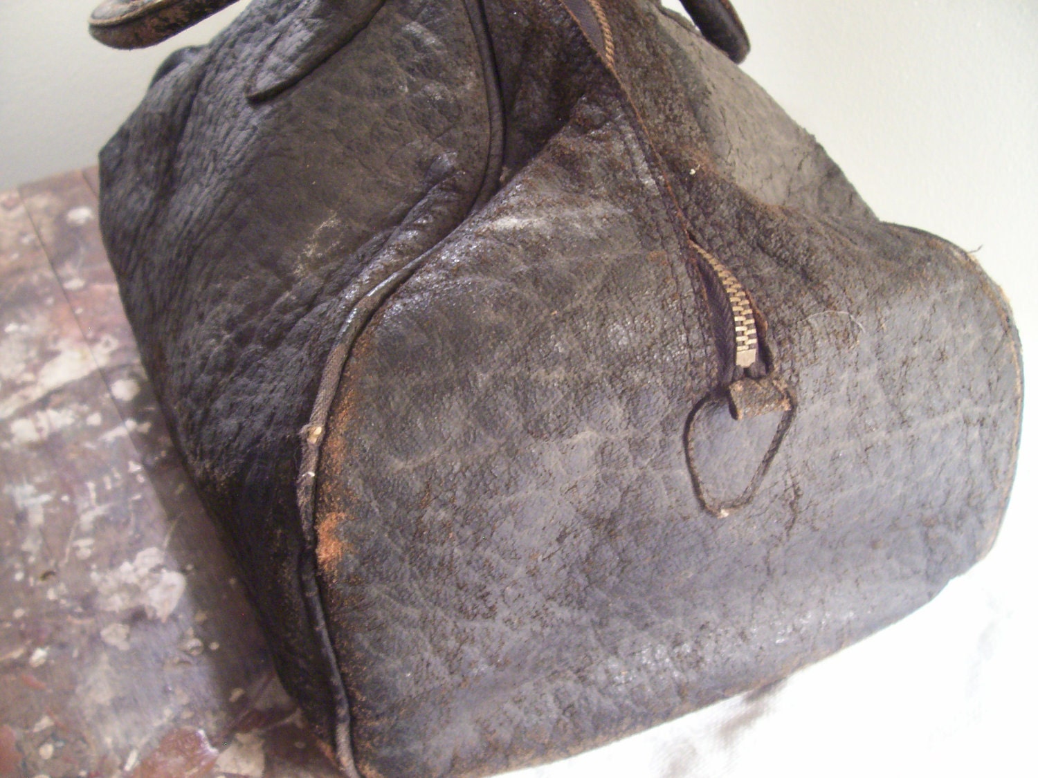 Antique Seal Skin Leather Doctors Duffel Bag by TuckersPrimitives