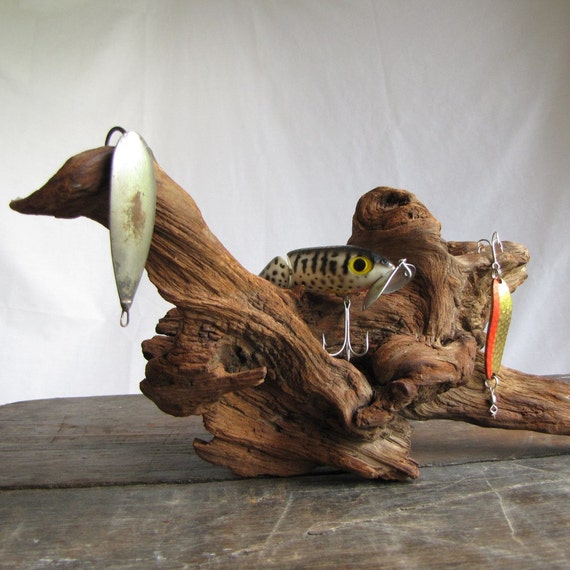 Items similar to Vintage Fishing Lure Driftwood Display on ...