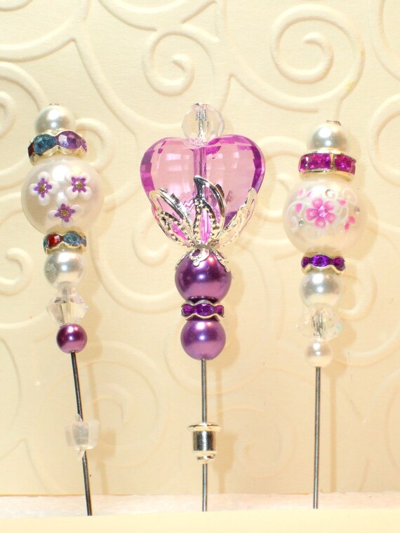 3 Vintage Style Heart Stick Pins Set for Fall Hat pins