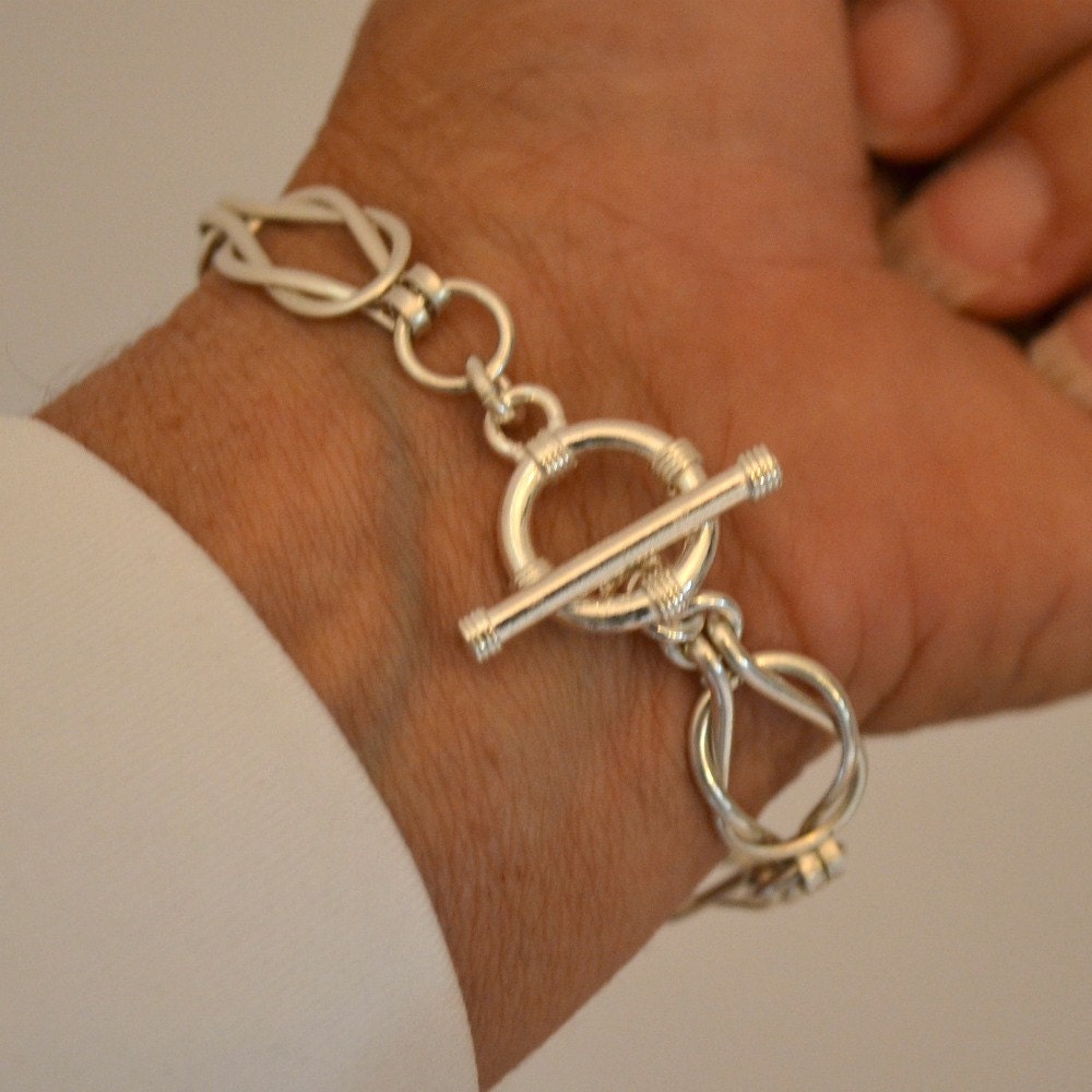 Love Knot Sailors Knot Sterling Silver link bracelet. womens