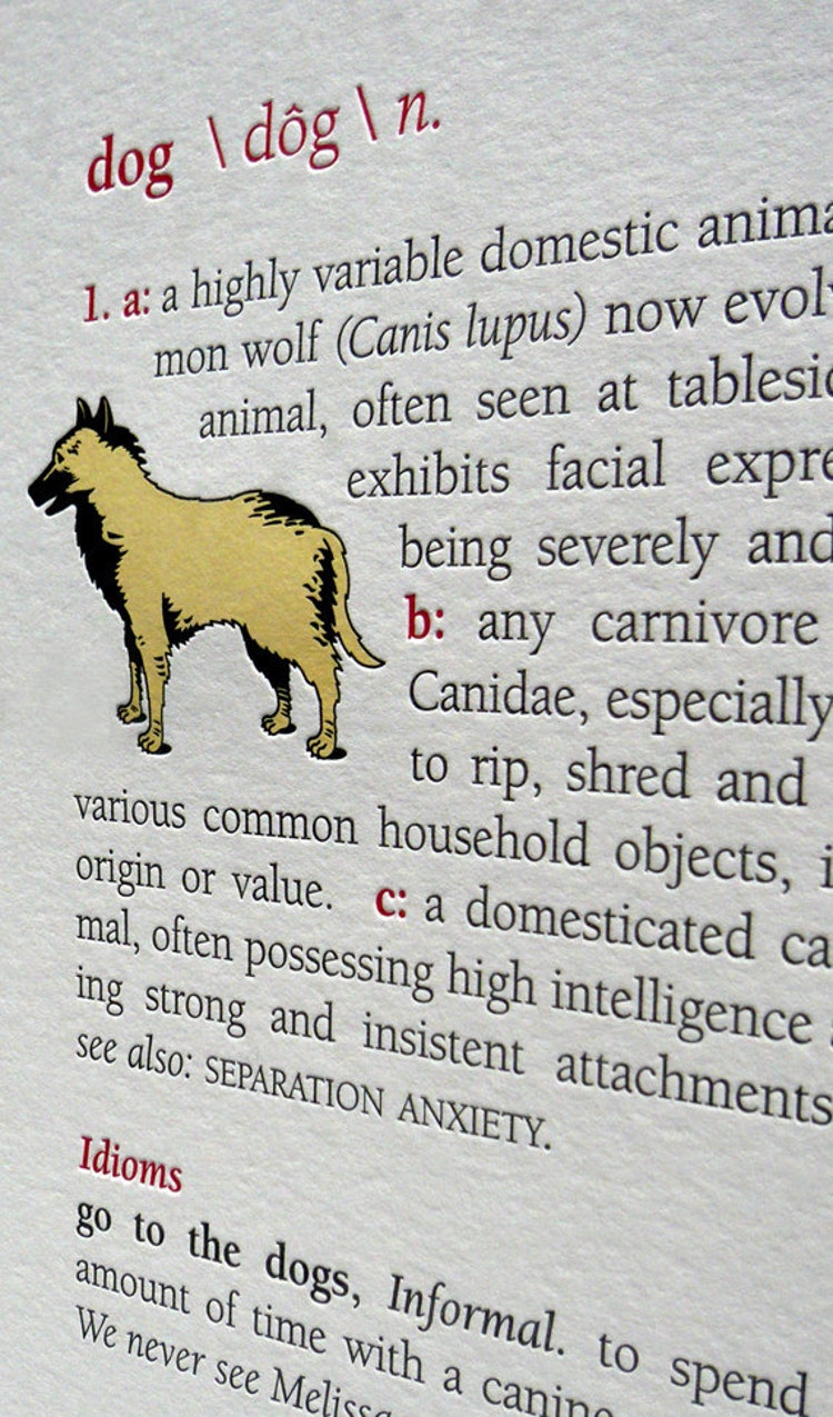 Dog Dictionary Definition Letterpress Art by FickleHillPress