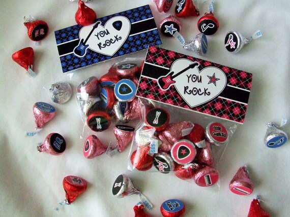 INSTANT DOWNLOAD - Printable Valentine Treat Bag Toppers & Hershey's Stickers Set - You Rock - Rock Star Il_570xn