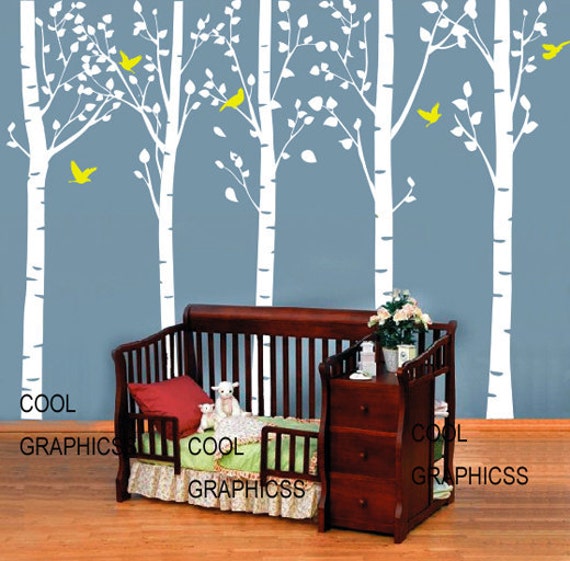 5 Large birch tree forest vinyl wall decals trees wall