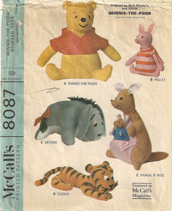 McCalls Pattern 8087 Winnie The Pooh Piglet Eeyore