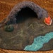 Waldorf style playmat playscape story mat with cave, river, and fire - needle felted wool - ready to ship