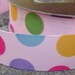 Pink, purple, green yellow blue polka Dot Ribbon 3 yards 7/8 inch thick.