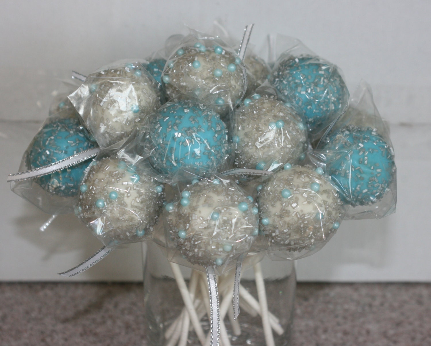 Blue & Silver cake pops by bitesizedelights on Etsy