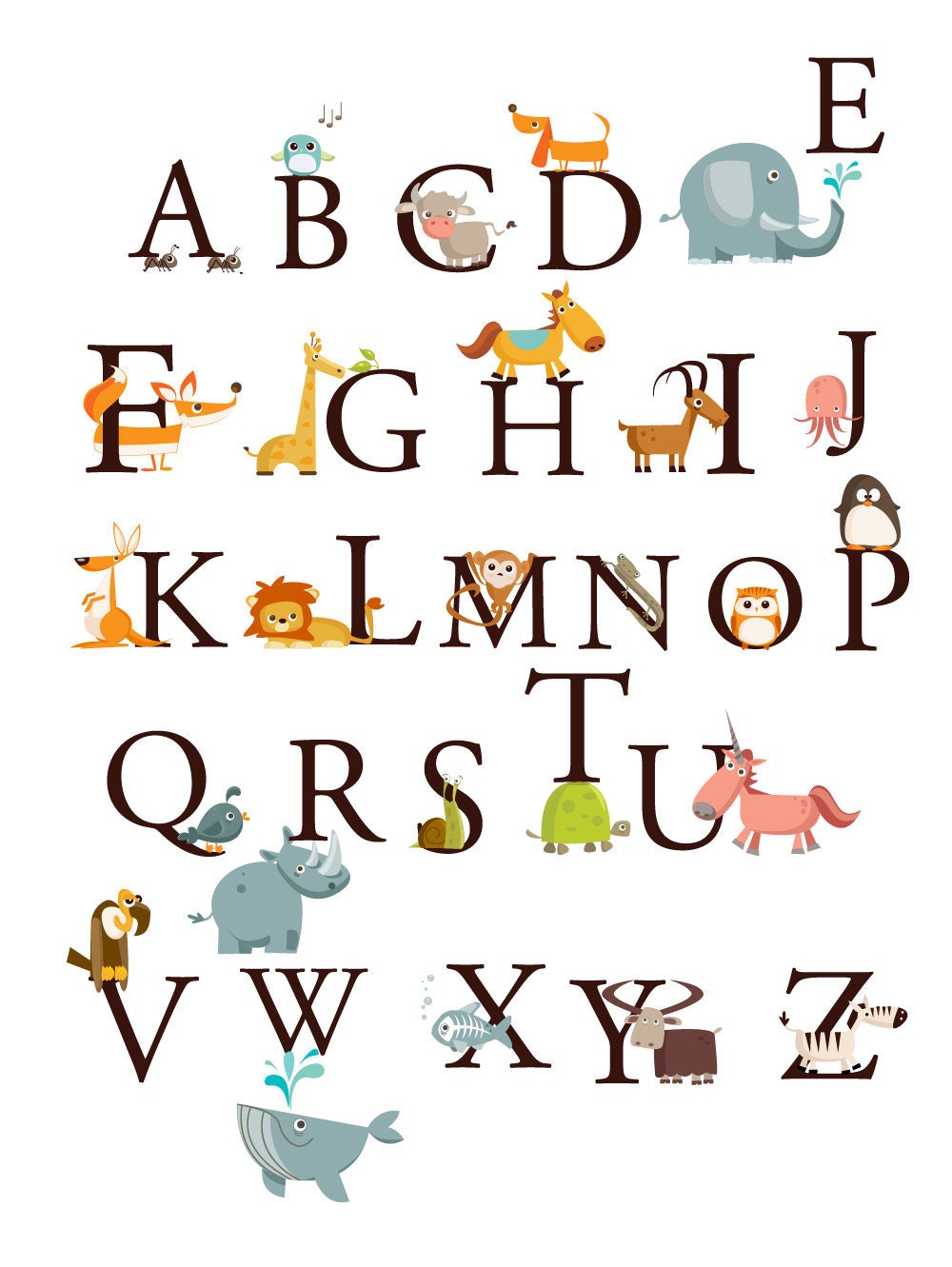 Alphabet Animals A-Z Large Set Kids Wall Art Decals Stickers