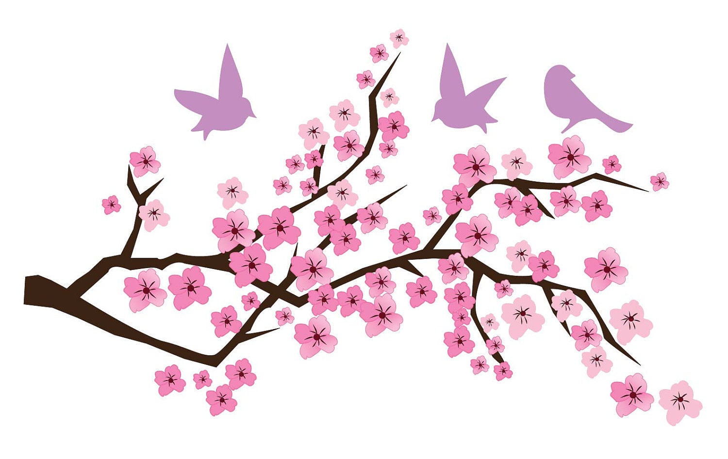 Cherry Blossom Branch Birds Vinyl Wall Art FAST SHIP