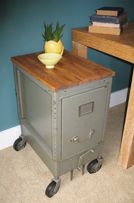 Items similar to Vintage industrial metal rolling cart side table on Etsy