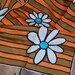 Gorgeous Retro Hand Rolled Floral and Stripe Scarf in Aqua / Orange / Khaki
