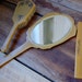 Beautiful Vintage Golden Yellow Bakelite Vanity Set with Handle Brush, Comb & Beveled Mirror