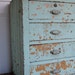Reserved for Suzanne Industrial Aqua Vintage Wooden Farmhouse Drawer Unit with Original Ornate Bin Pulls