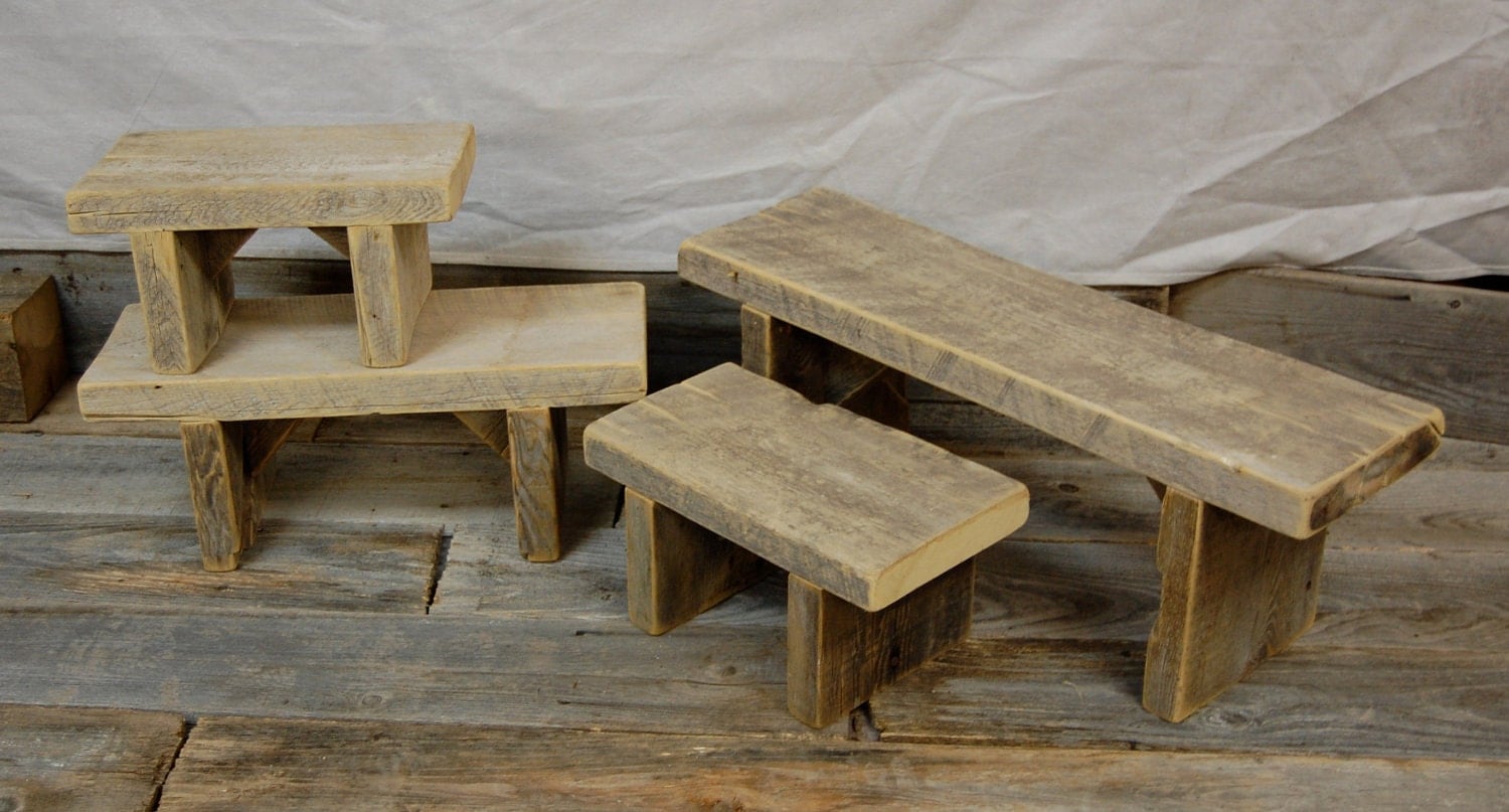 Reclaimed Handmade Wood Bench Seat Step Stool Medium Size