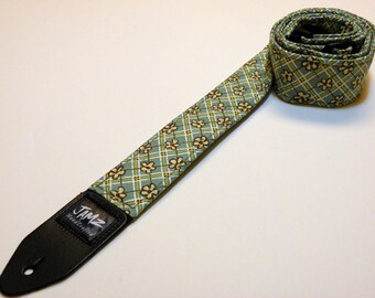 Handmade Double Padded Guitar Strap - PLAID PETALS - Plaid Floral Print