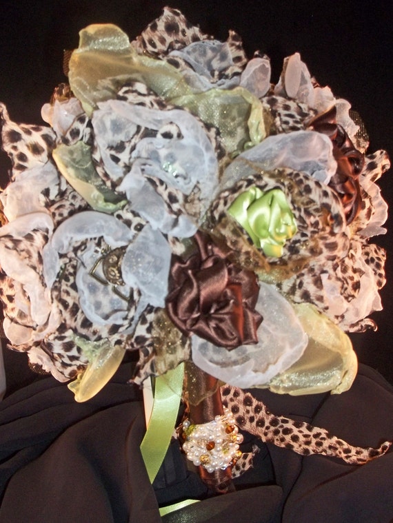 Items similar to Leopard Print Wedding Bouquet, Handmade Fabric Flower
