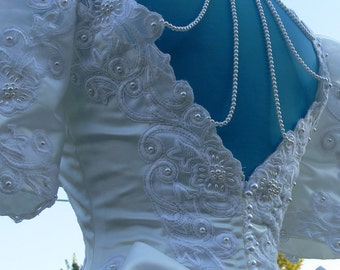 White Open Back Bridal Wedding Dress Union Label size 6-8