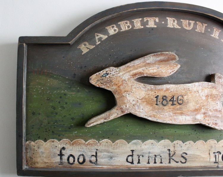 Large Sign Rabbit Run Inn Oil and Acrylic on Wood by rigandtwig