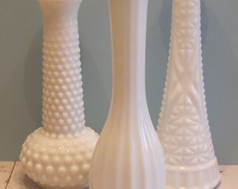 Vintage Milk Glass Vases - The Aubrey Collection - Set of 3 Milk Glass Vases, Instant Collection - Wedding Decor