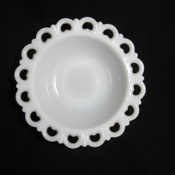 Vintage Scalloped Lace Edge Milk Glass Bowl