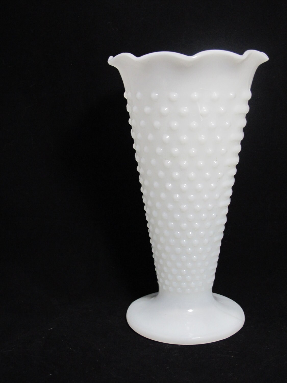 Vintage Hobnail Fluted Milk Glass Vase Large & Fluted