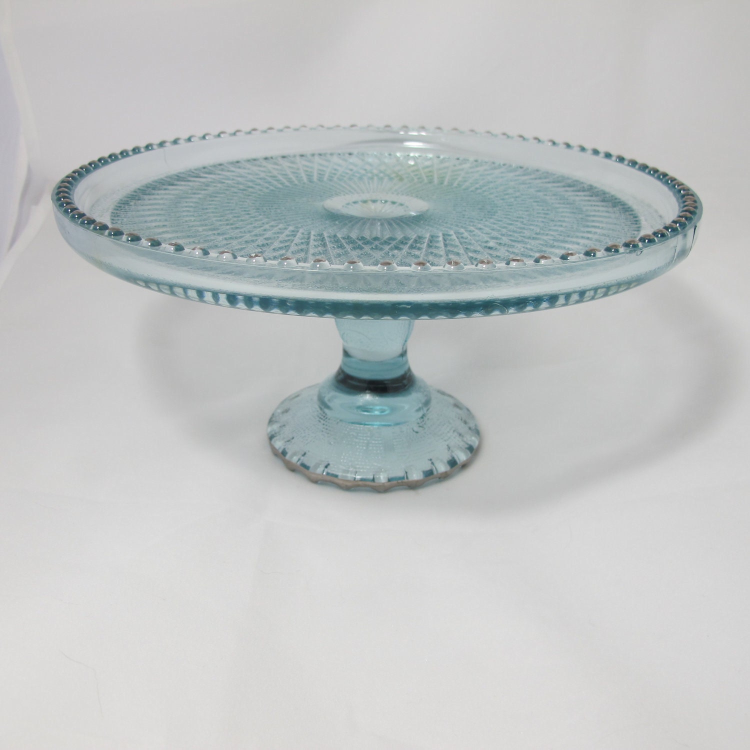 Vintage Pale Aqua Pressed Glass Cake Plate