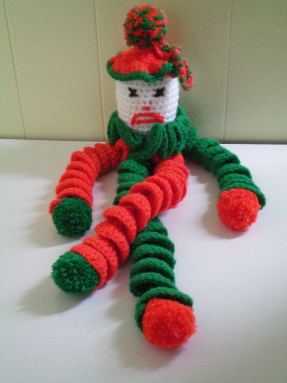Items similar to Vintage Crochet Curly Q Clown Fluorescent Orange and