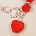 Red Heart Necklace. Silver and Glass Beaded Necklace.