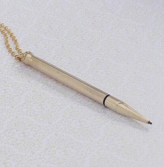 Vintage Mechanical Pencil Pendant Necklace CROSS 10K GF