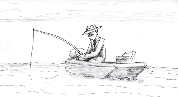 Items similar to fishing - ink drawing on Etsy