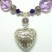 Purple Heart Necklace, Lampwork Beads, Silver