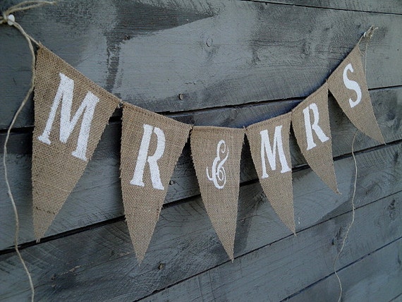 Items similar to Mr&Mrs glittered burlap banner on Etsy