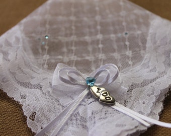 Something Blue I Do Bride Wedding Hanky, Bridal Shower Gifts, Vintage-Style French Lace Handkerchief with Swarovski Crystals & I Do Charm
