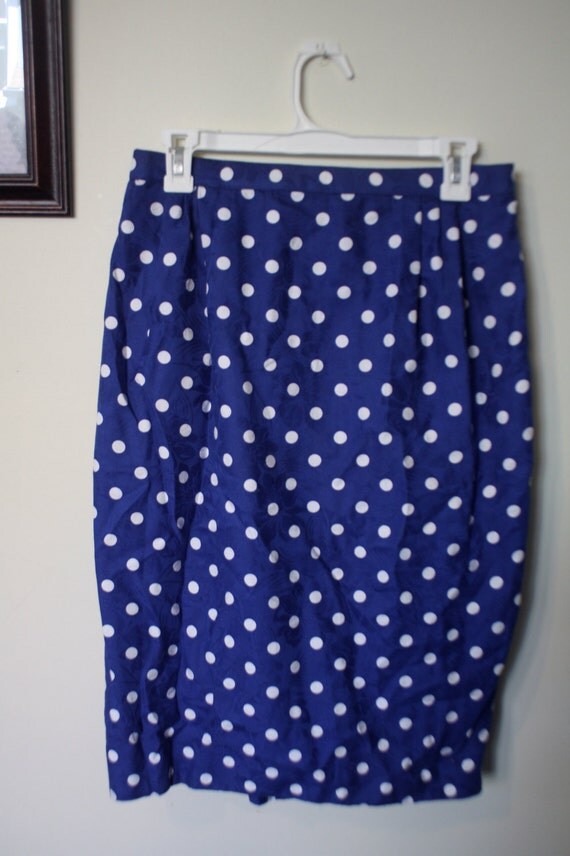 Plus Size Vintage Blue and White Polka Dot Skirt by LuvSickVintage