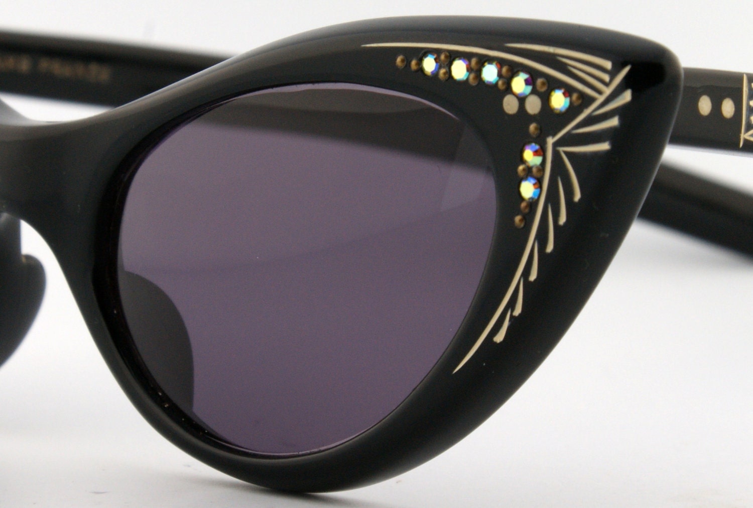 Womens Black Cateye Vintage Eyeglasses Rhinestones NOS